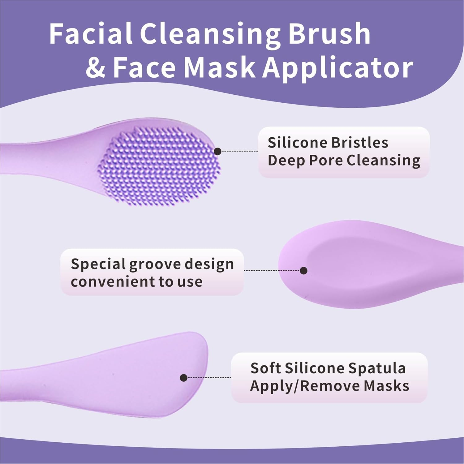 Silicone Face Scrubber, 2 in 1 Face Mask Brush, Lip Scrubber Exfoliator & Blackhead Remover, Pore Brush, Facial Cleansing Brushes, Face Mask Applicator for Mud, Clay (Pink+Purple) - Pink+Purple image number 2