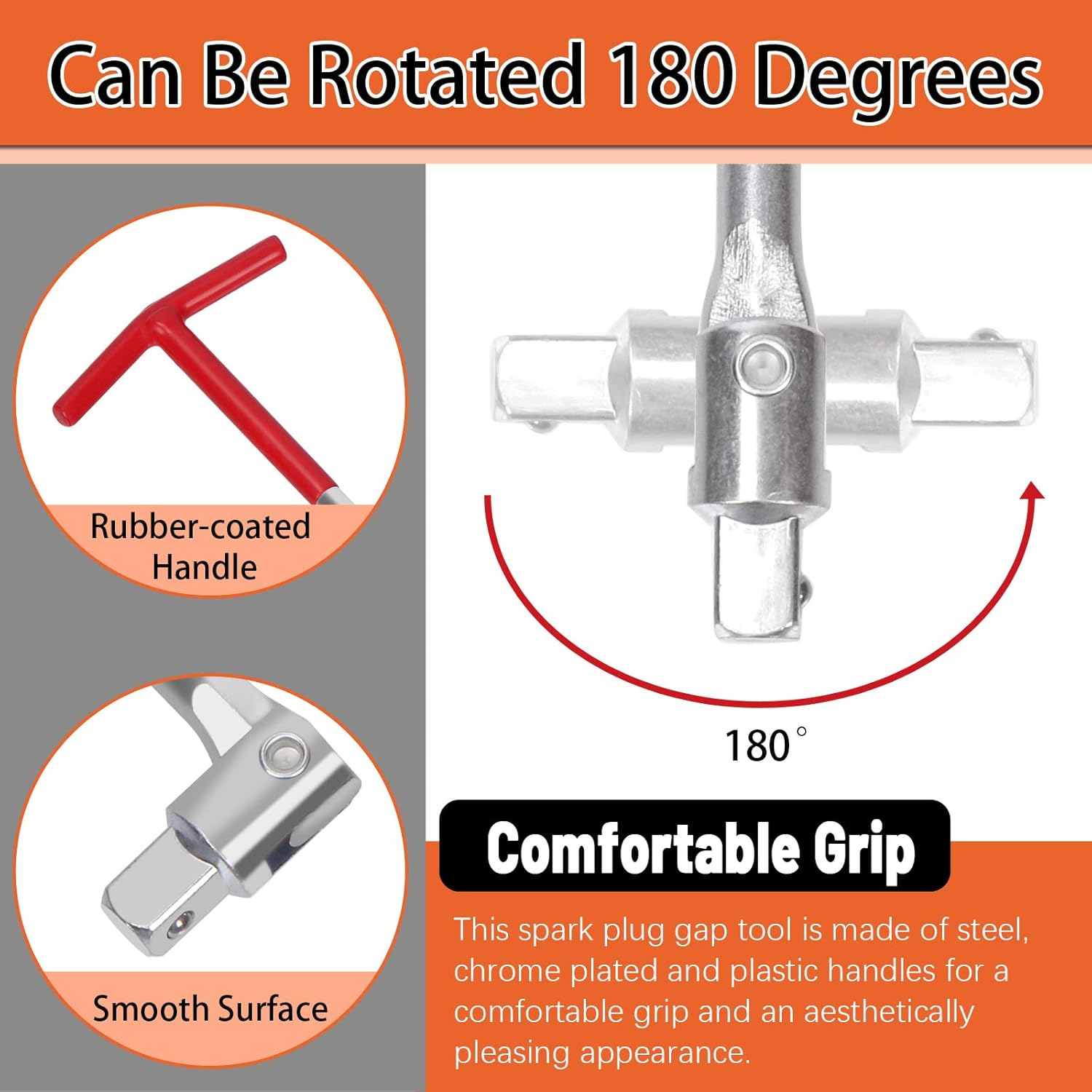 Tanstic 4Pcs T-Handle Universal Joint Spark Plug Socket Wrench with 16Mm(5/8") and 21Mm(13/16") Socket Wrench, Spark Plug Gap Gauge, T-Bar Remover Installer Double Socket Wrench image number 3