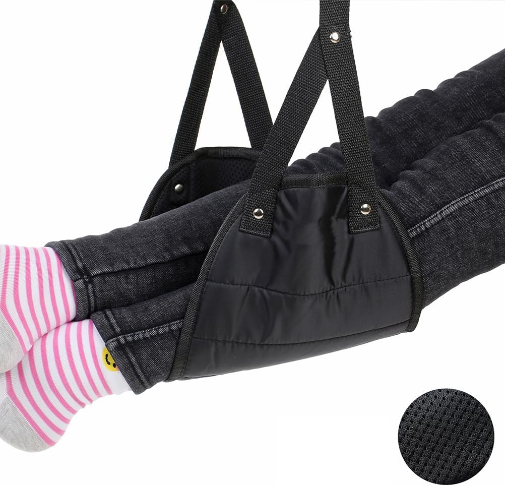 Airplane Foot Hammock - Lightweight Oxford Cloth Foot Rest for Long-Distance Travel, Office, and Plane | Black Double-Woven Mesh Design for Comfort and Relaxation image number 1