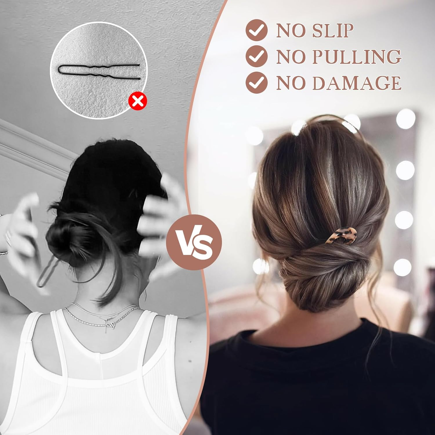 2 Pack Benefree French Style Cellulose Acetate Tortoise Shell U Shaped Hair Pins Fork 2 Prong Updo Chignon Pin for Women Girls Hairstyle Accessories（Tortoiseshell and White Tortoiseshell) image number 6