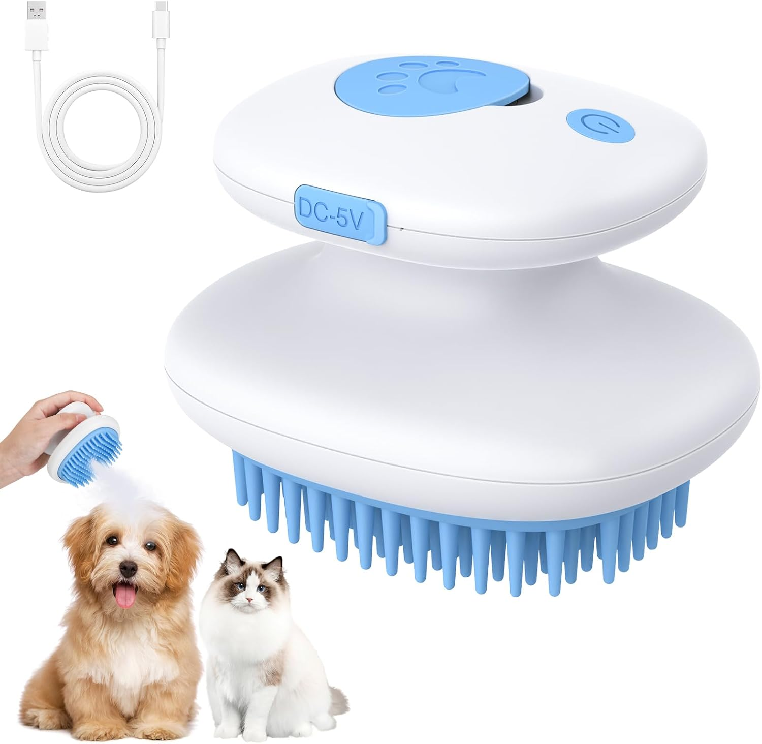 Euqvunn Cat Brush with Steam with Release Button, Ultra Quiet Design/Comfort Handle, Pet Steam Brush, Cat Steamy Brush, Dog Brush, Rechargeable Cats with Spray for Cats, Dogs, Rabbits