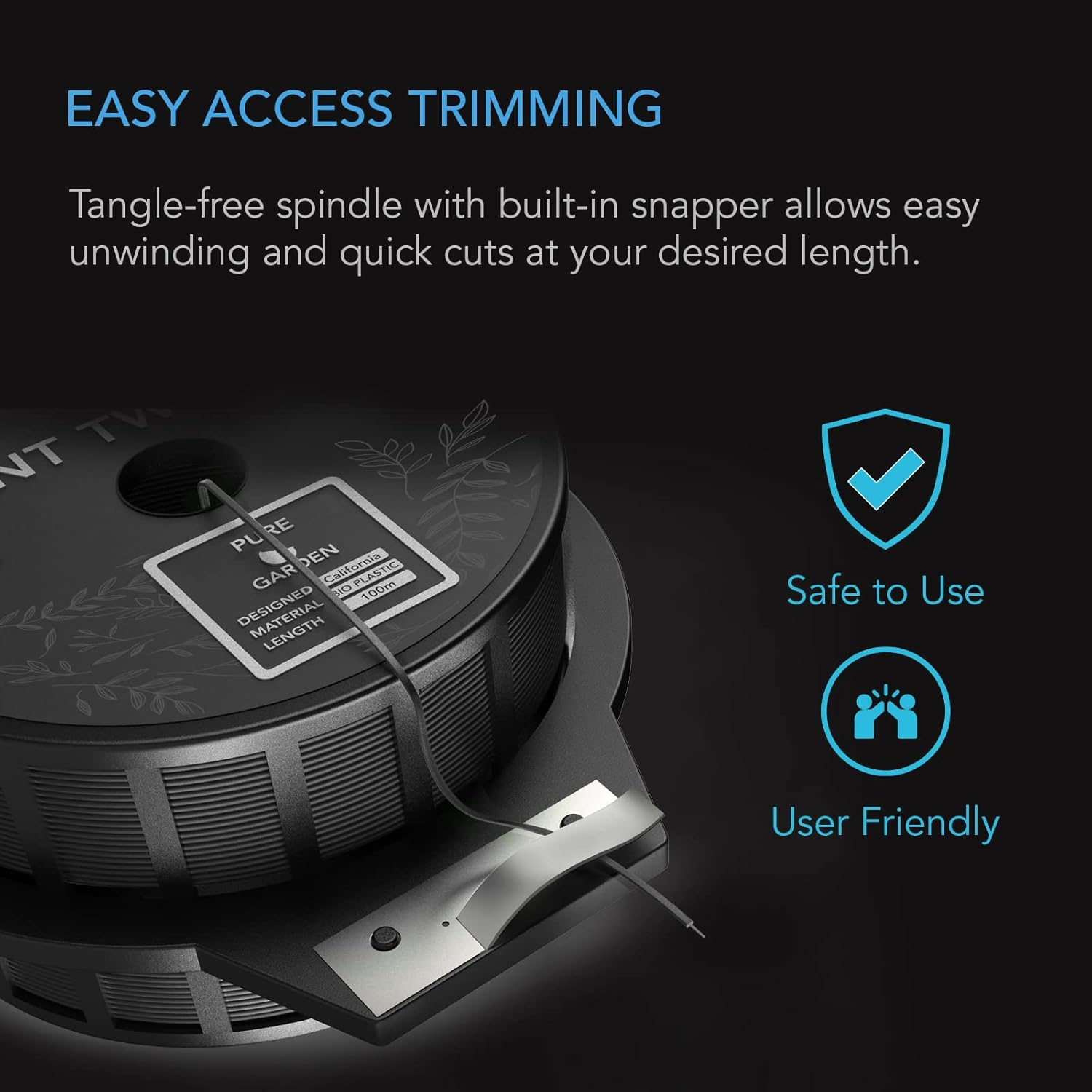 AC Infinity Twist Ties with Built-In Cutter, 100M (328 Ft.) All-Purpose Reusable Black Wire Plant Ties, for Gardening, Plant Support, and Home Office Organization image number 2