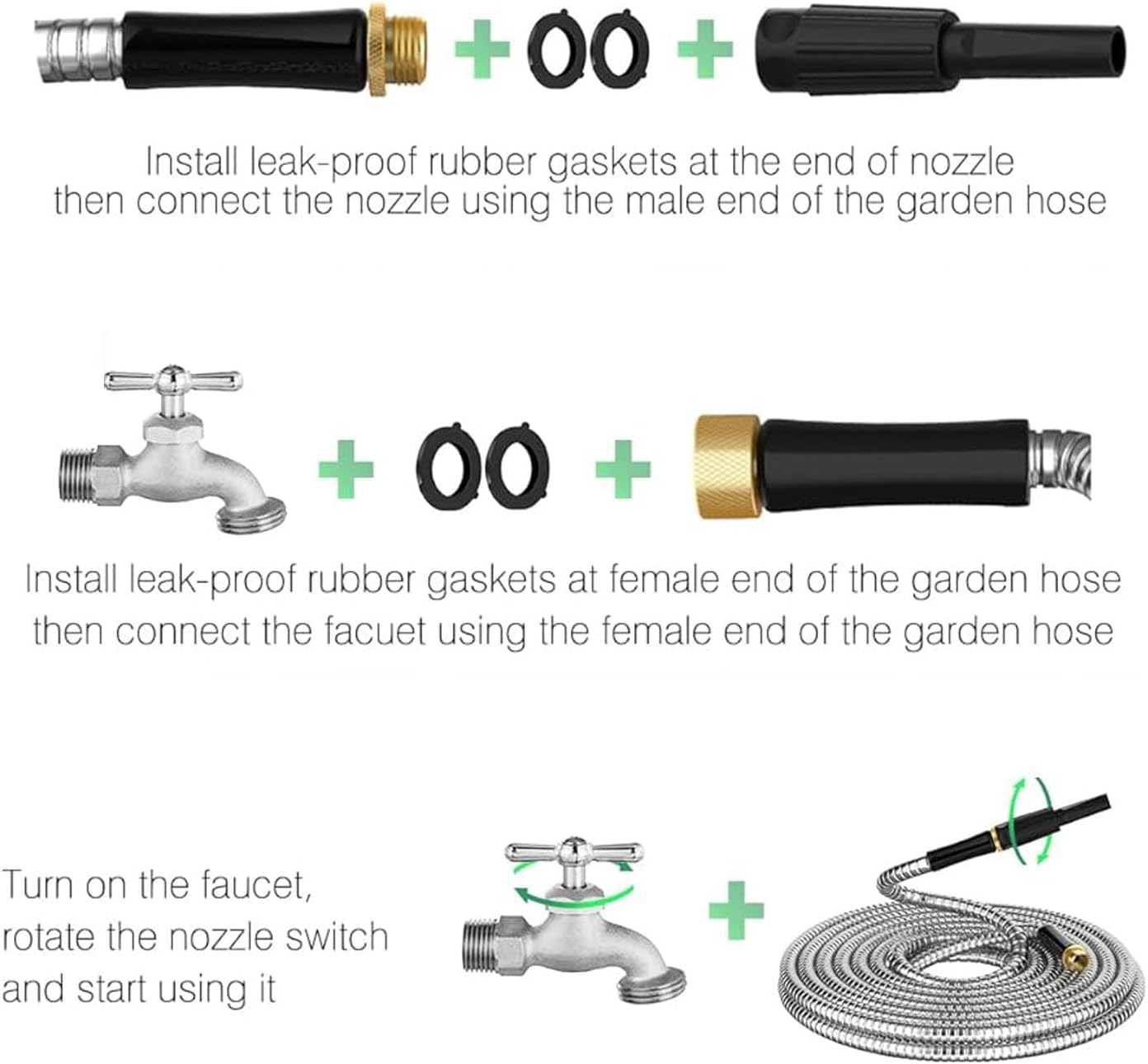 7.5M Stainless Steel Garden Hose Flexible Anti-Kink Metal Water Hose with Brass Fittings,Lightweight Weatherproof Outdoor Pipe for Car Wash,Lightweight Durable Crush Resistant Fitting image number 2