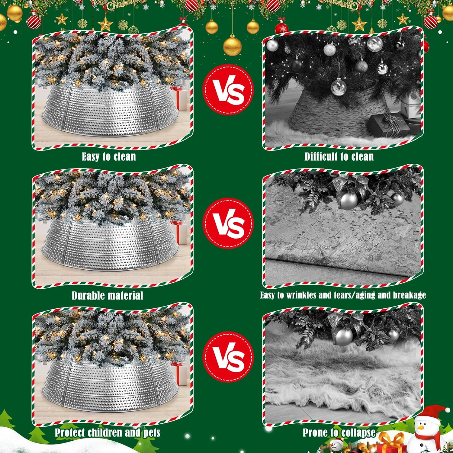 Christmas Tree Collar Metal, 28" Silver Tree Collar, 5-Panel Christmas Tree Base Collar for 7.5Ft 9Ft 12Ft Real & Artificial Christmas Trees, Christmas Tree Ring Christmas Tree Skirt for Pencil Trees image number 5