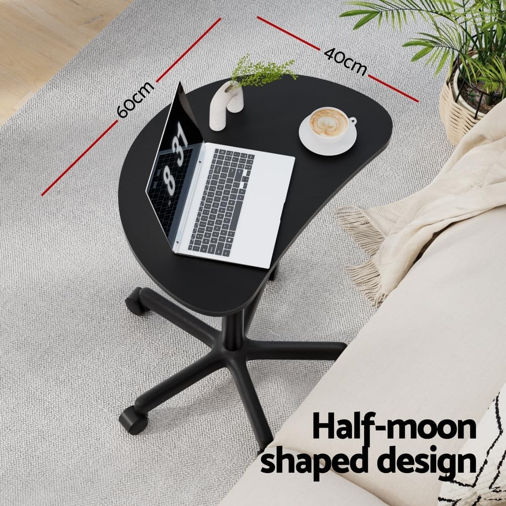 Artiss Laptop Table, 60-80Cm Height Adjustable Stand Desk Desktop Computer Standing Study Desks Bed Side Tables Home Office Travel Studio Furniture, Portable 360&deg; Rotating Lockable Caster Wheels Black image number 6