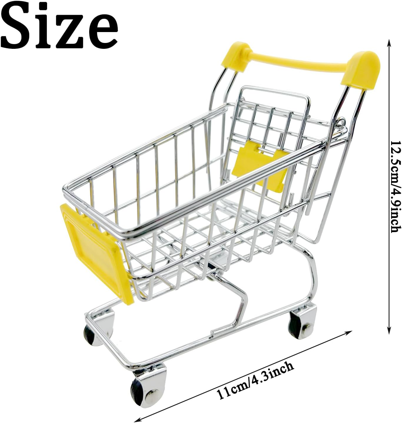 2 PCS Mini Shopping Cart, Trolley, Grocery Basket for Desktop Decor, Make up Holder Rack Storage (Yellow+Pink) image number 2