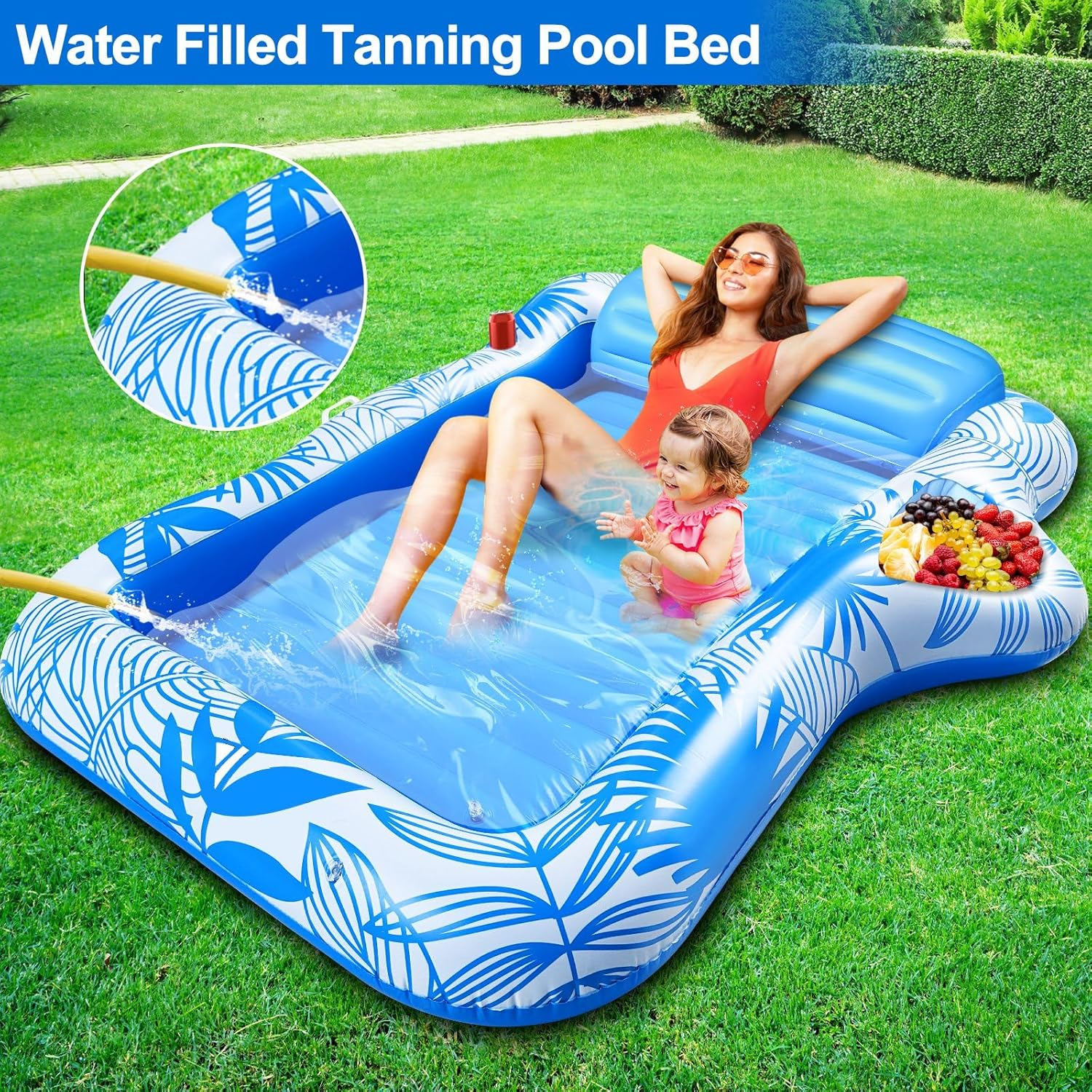 TURNMEON Inflatable Pool Float Sunbathing Lounge Floaties Raft with Cup Holder - Pink image number 3
