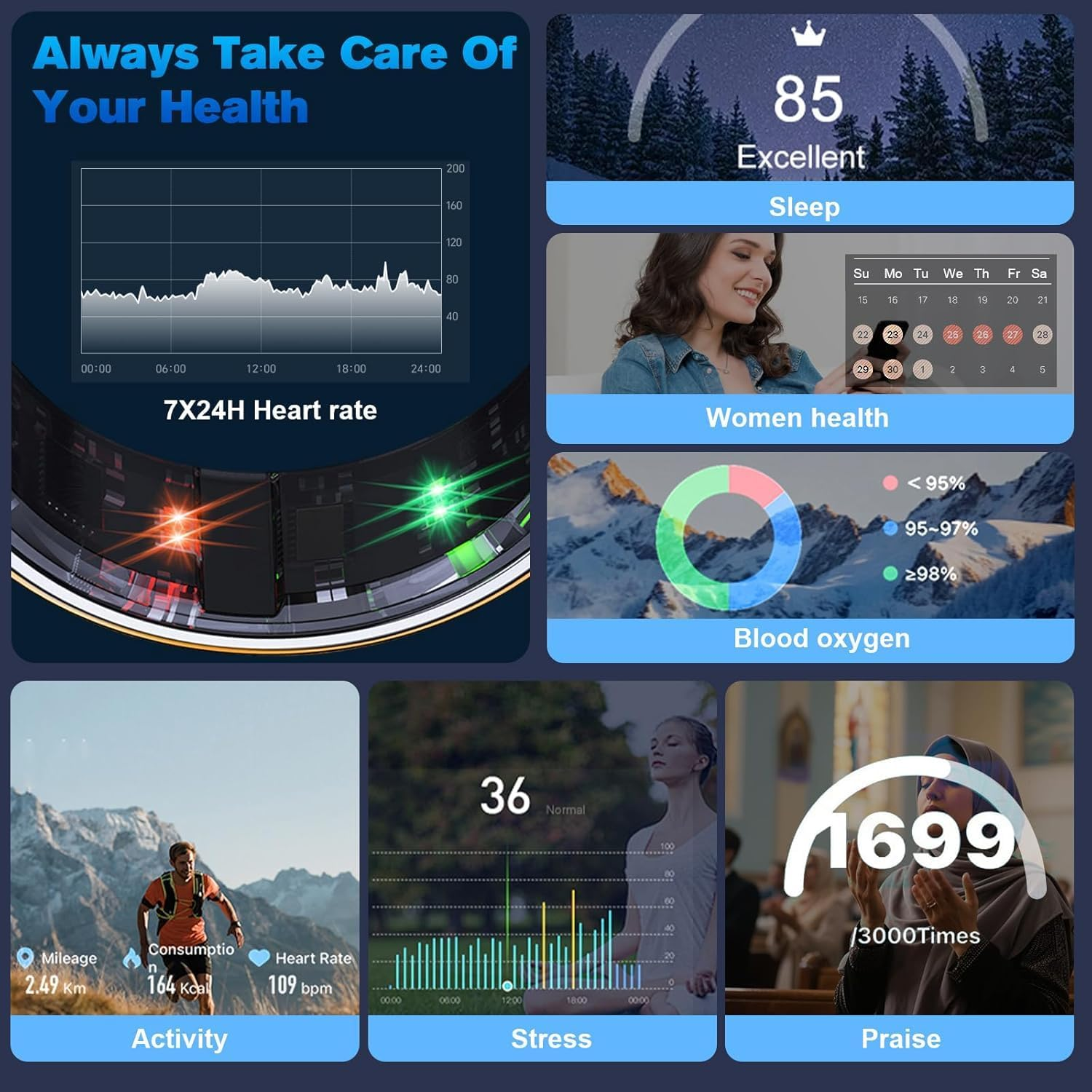 Smart Ring for Women with Display Screen, Smart Ring for Men, Fitness Sport Step Activity Time Calories, Wireless Charging, for Ios Android (Black, 11) image number 6