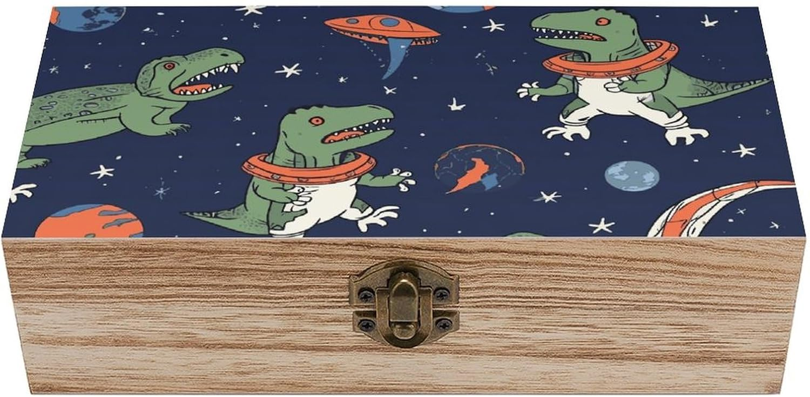 Dinosaur Rocket Wooden Box Wood Wedding Keepsake Boxes with Lids Small Decorative Boxes Lightweight Wooden Memory Storage Box for Crafts Keepsakes Jewelry Photo Letter Storage image number 2