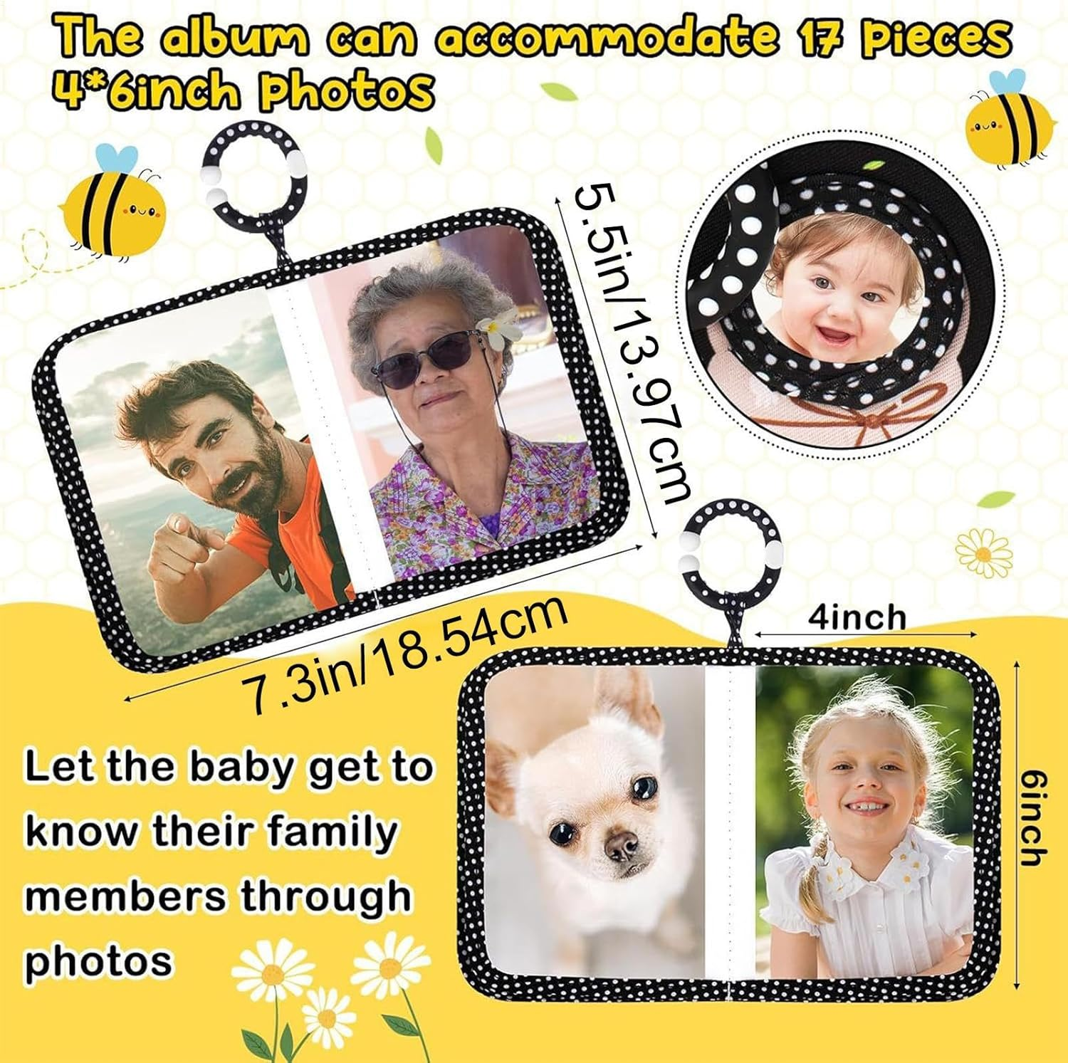 Baby Photo Albums | Baby Picture Album First Photo Books | Bee Print Book with Safe Mirror, Soft Cloth Scrapbook Mom Must Haves for Expecting Parents Wedding Keepsake image number 3