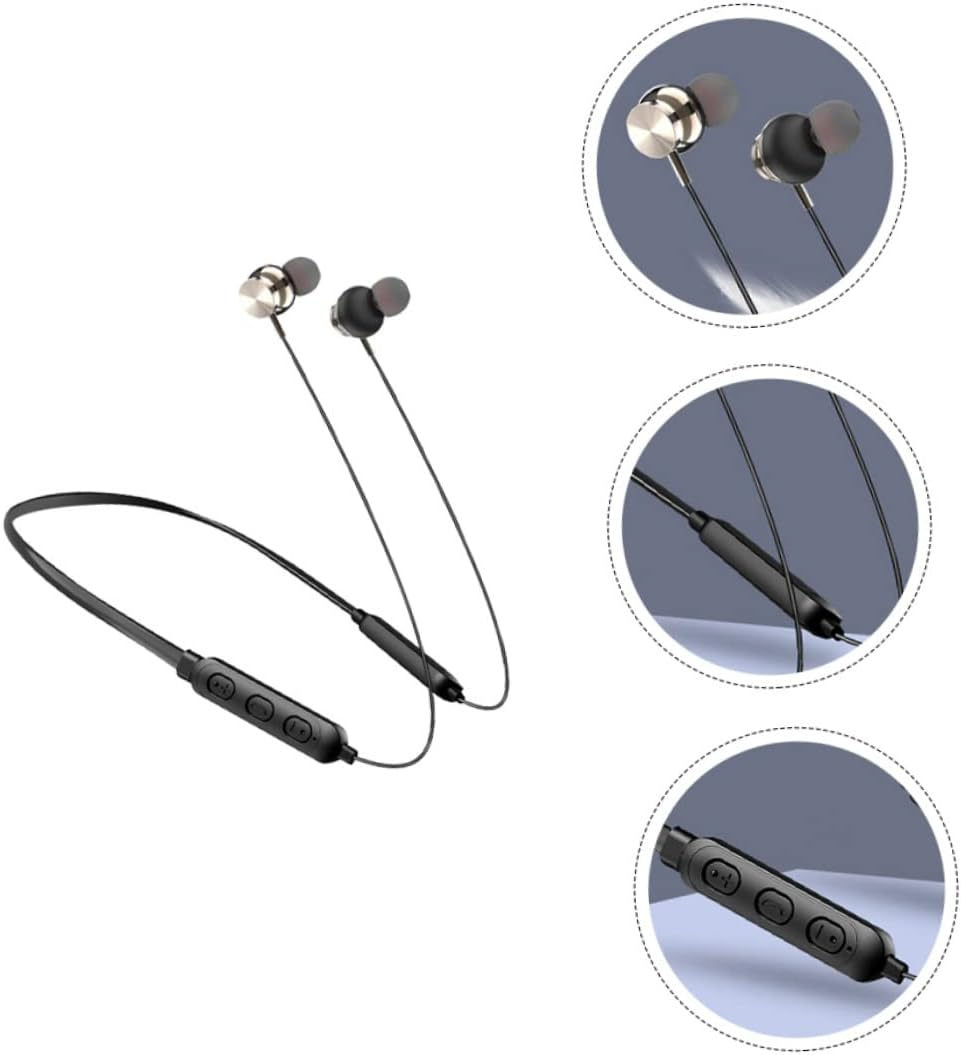 Operitacx Wireless Neckband Wireless Technology Earbuds 5.0 Stereo In-Ear Headphones Waterproof Magnetic Neck Hanging Headset for Sports and Travel, Compact Black Design image number 3