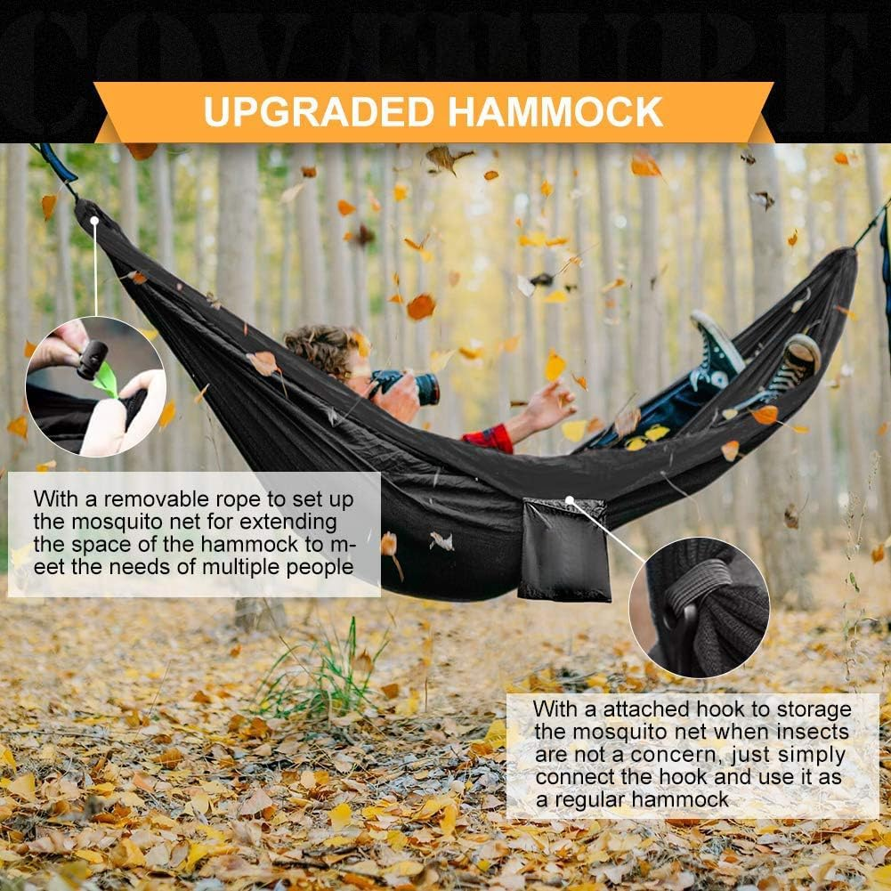 APEXORIGIN Camping Hammock with Mosquito Net, Portable Hammocks with Adjutable Loops and Tree Straps, Double & Single Hammock Tent for Outdoor, Hiking and Travel (Black) image number 5