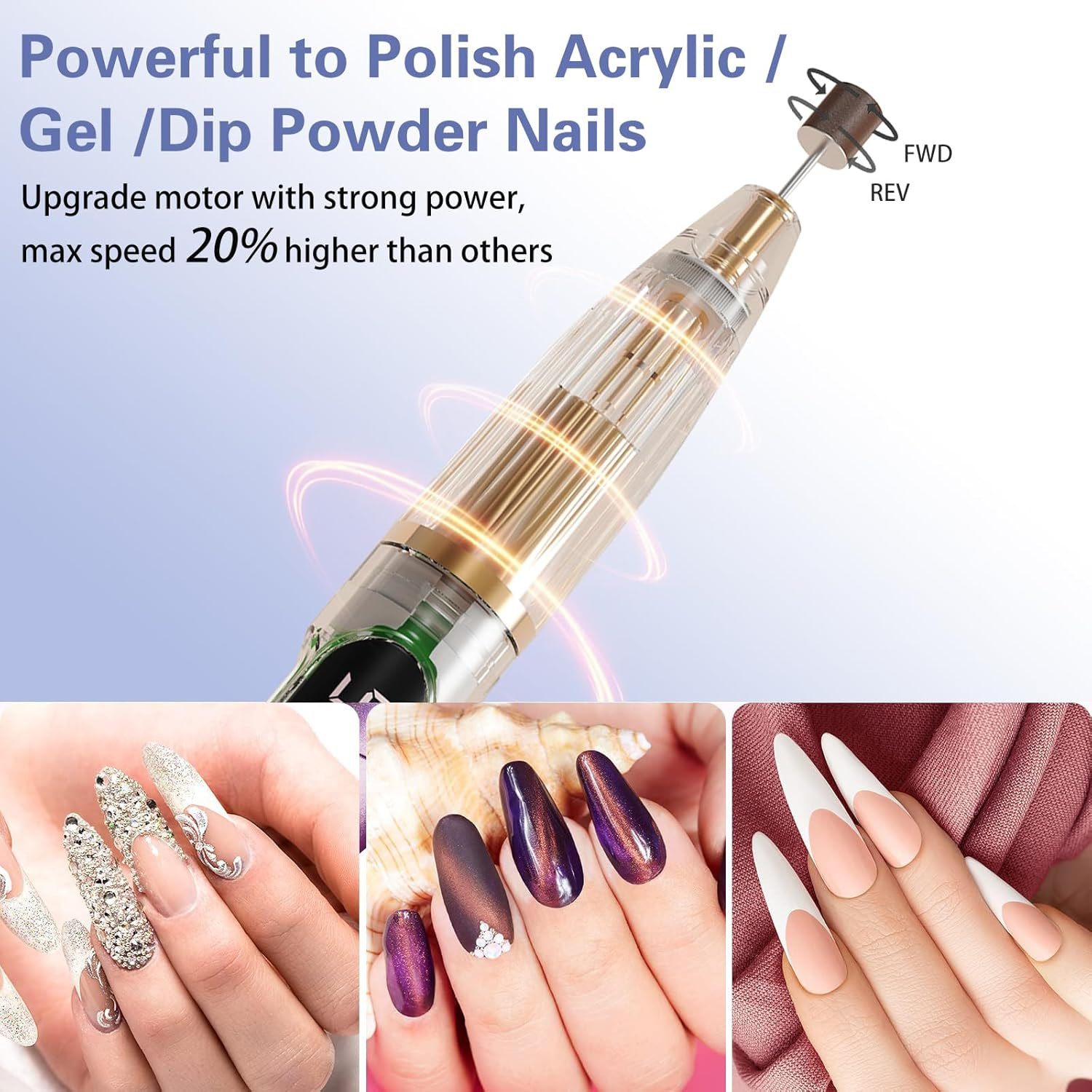 Cordless Nail Dril - Portable Electric Nail File with 11 Nail Bits, 32 Sanding Bands,Rechargable 15000RPM Nail Efile Drill Machine Kit,Manicure Pedicure Tool for Home Salon Use image number 3