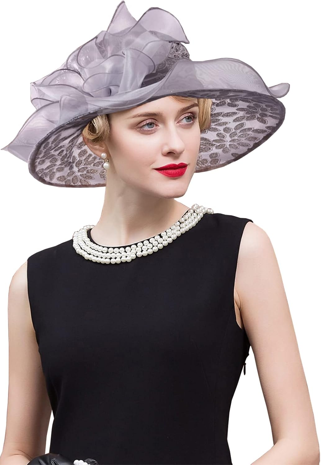 TLMNU Organza Fascinator Hat - Women&iexcl;&macr;S Wide Brim Church Bridal Tea Party Wedding Hat