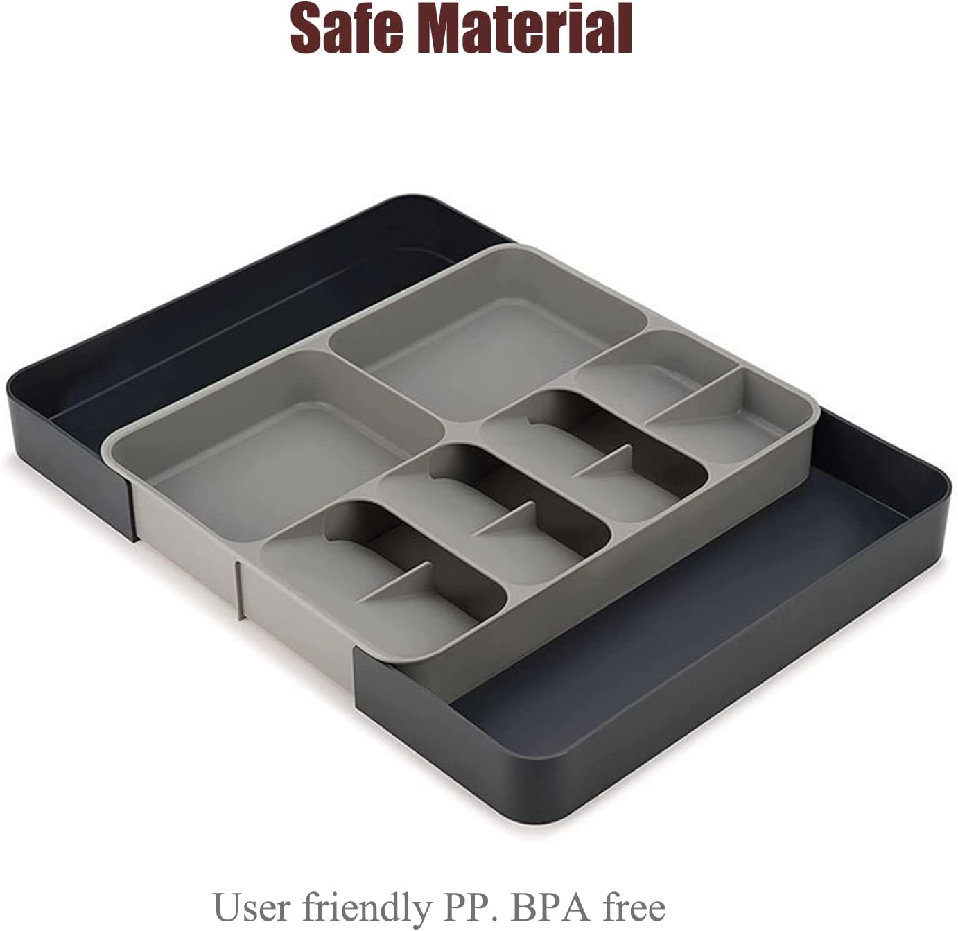 FOREVERIE Extendable Cutlery Drawer Organiser & Utensil Tray &ndash; Adjustable Width (28-53Cm), 39Cm Organizer Depth (Fits 40Cm+ Drawers), 5.5Cm Low Profile, Knife, Fork & Spoon Storage, Space Saving Grey image number 4