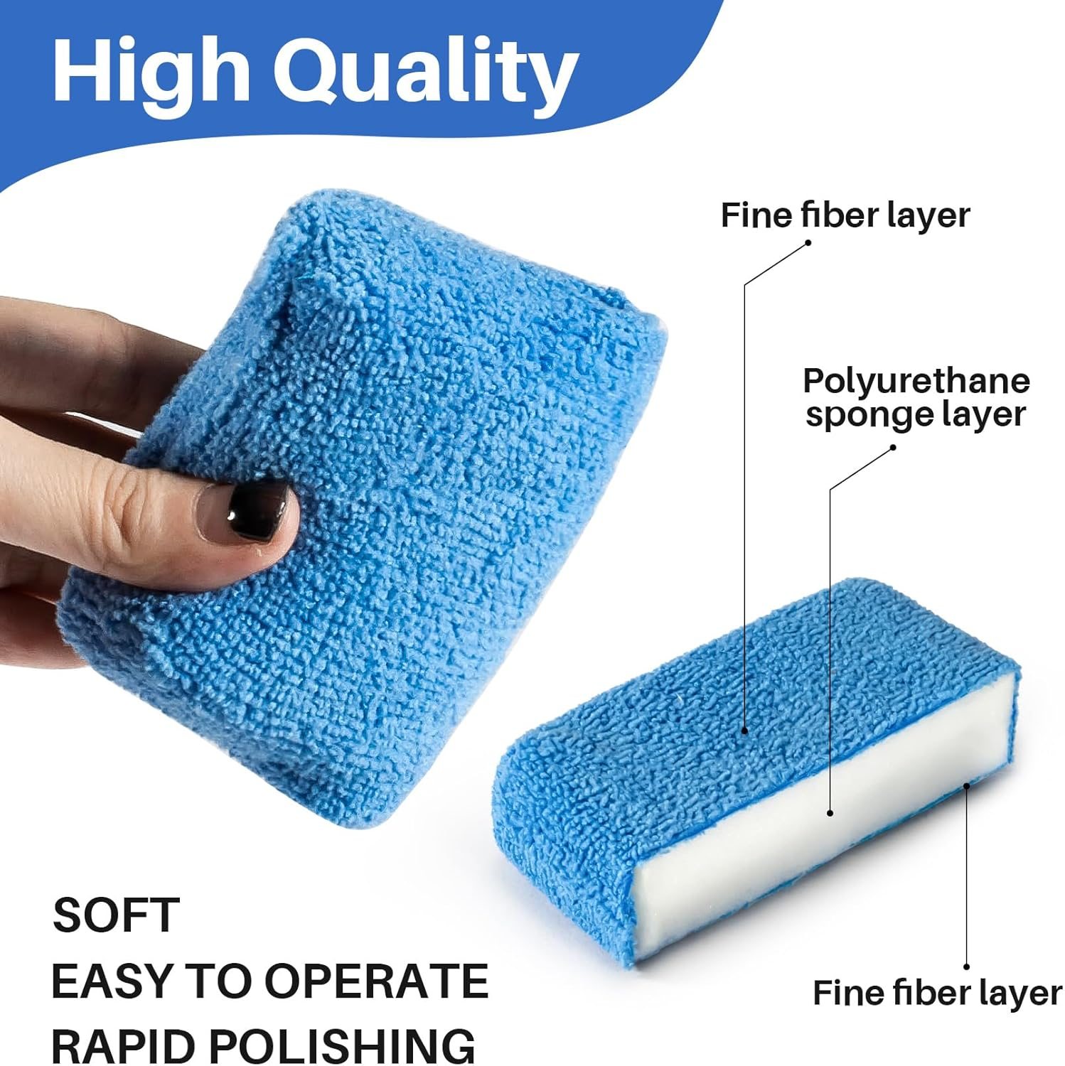 Sukh Microfiber Rectangle Sponge Detailing Pads - Microfiber Wax Foam Applicator Pads for Car Wax Applicator Pad 4.72X3.15 Inch 7 Pack-Blue image number 1