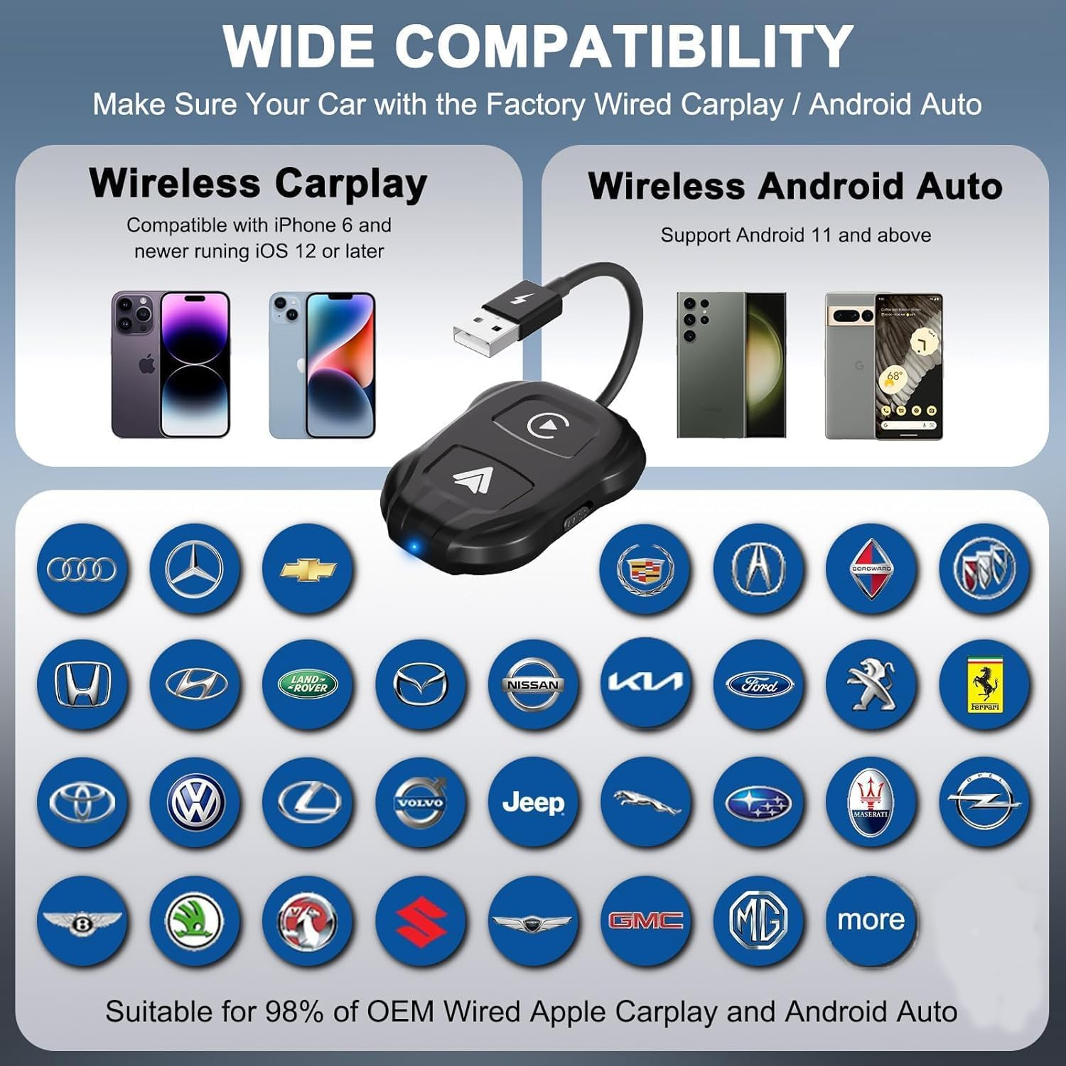 Wireless Carplay Adapter for Iphone& Android,Converts Wired Carplay to Wireless,5Ghz Wifi, Plug and Play,Suitable for Models with Built-In Carplay,For Ios 10+ image number 6