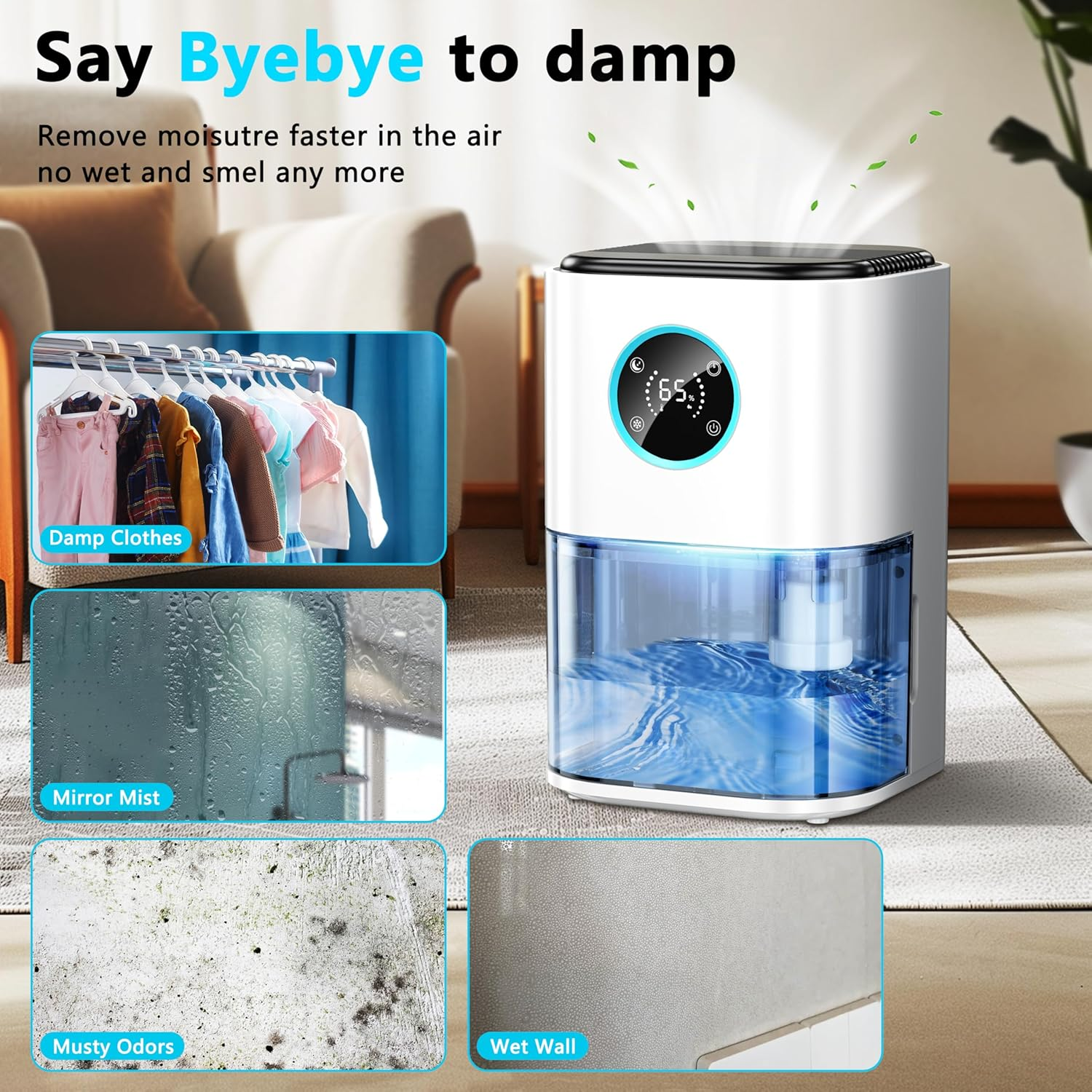 2000ML Dehumidifiers for Home,Small Dehumidifier for Home,Portable and Mini Small Air Dehumidifiers for Quiet with LED Light, Auto Shut off for Home, Bedroom,Bathroom,Basement,Closet,Wardrobe image number 5