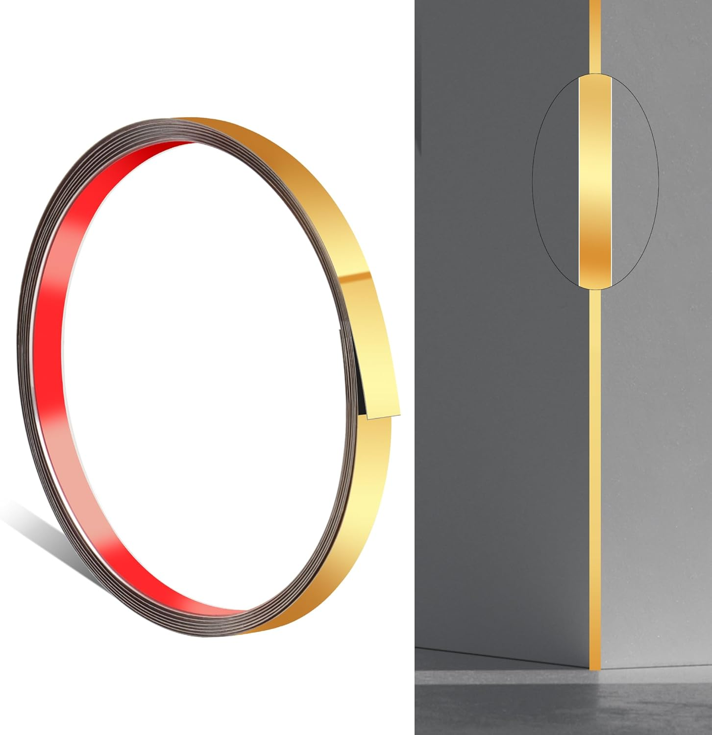 JUNART 600Cm&times;1Cm Stainless Steel Wall Molding Trim,Peel and Stick, Flexible Self-Adhesive Metal Trim for Fireplaces, Mirror Frames, Walls, Ceilings, Floors, Tiles(Silver)