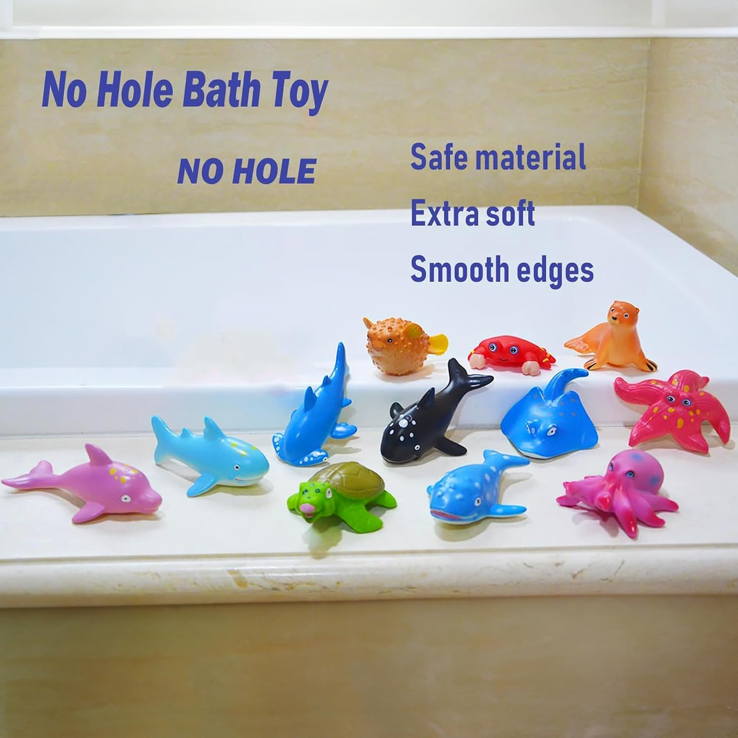 No Hole 12 PCS Ocean Animals Bath Toys for Toddler Baby, Mold Free Kids Bathtub Pool Toys Sharks Fishes Swim Sea Toys, Play at Every Places Toddler Toys, Gift Box