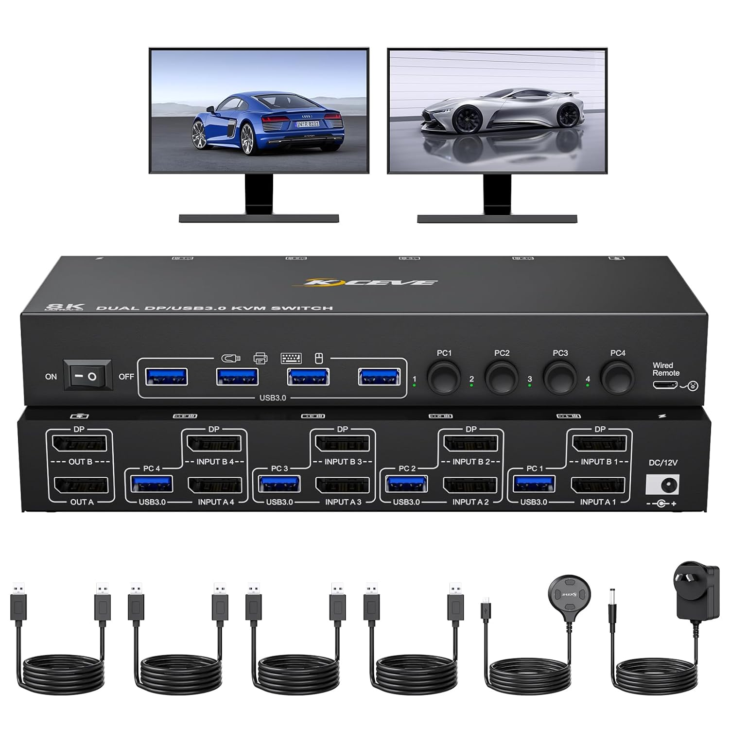 8K Dual Monitor Displayport KVM Switch 2 Monitors 4 Computers 4 Port USB 3.0 DP 1.4 KVM Switcher 8K@30Hz/4K@144Hz 4 in 2 Out Keyboard Mouse Switches image number 4