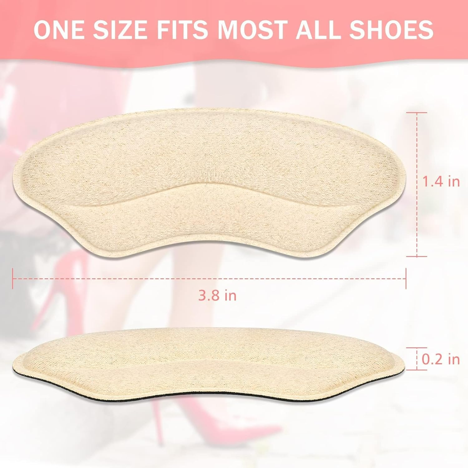 YBVABE Heel Grips for Shoes Too Big - 8 Pieces Self-Adhesive Heel Cushion Inserts to Prevent Slipping, Rubbing, Blisters, Foot Pain, Heel Protectors Liner to Improve Shoe Fit & Make Shoes Fit Tighter (Beige) image number 4