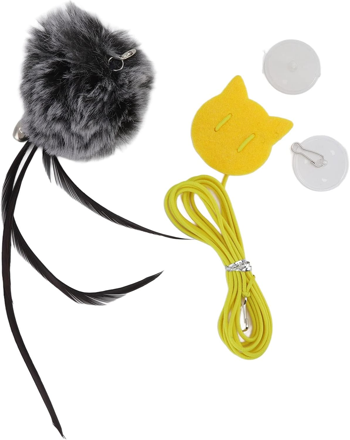 Door Hanging Cat Toy, Hanging Door Bouncing Cat Toy to Relieve Boredom and Stress, Elastic Rope (Funny Cat Rope and Grey Rabbit Fur Ball with Tail) image number 2