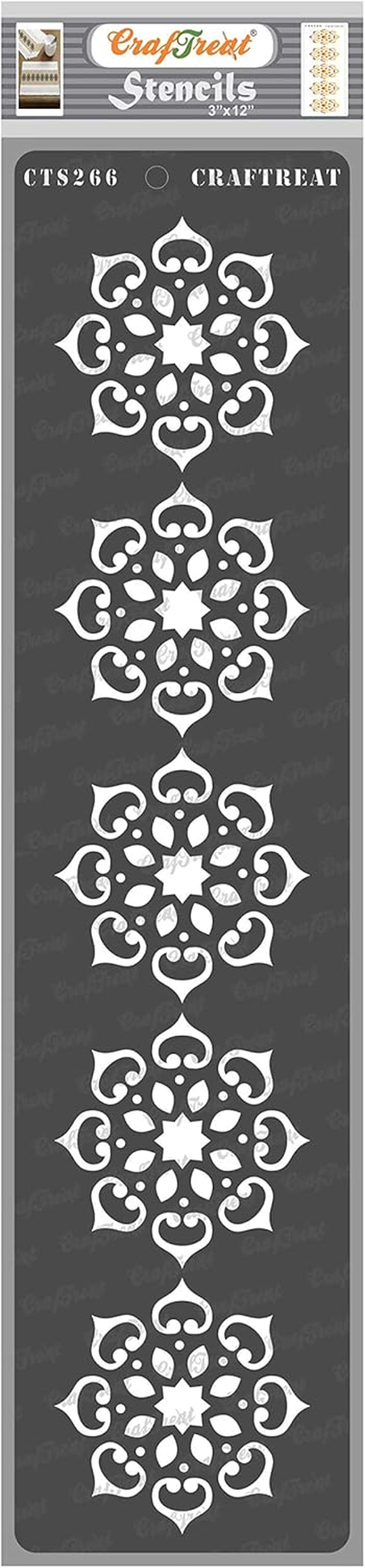 Craftreat Rangoli Border Stencils for Painting on Canvas, Wallart, Bullet Journal Notebook and Scrapbook - Mandala Border Stencils - 3"X12" Indian Stencils - Reusable Stencil Arts & Crafts Supplies