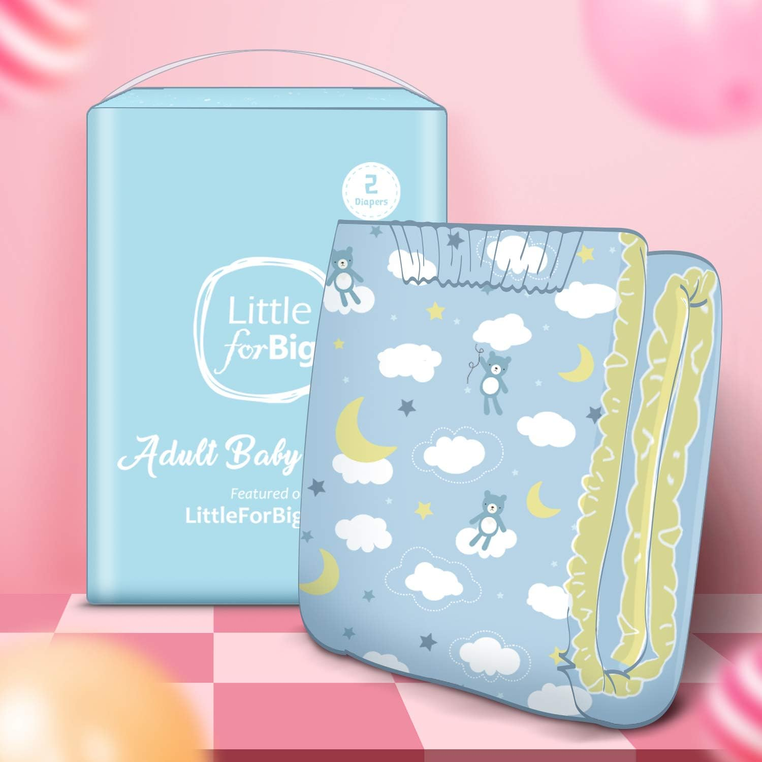 Littleforbig Printed Adult Brief Diapers 2 Pieces - Little Dreamers (M) image number 3