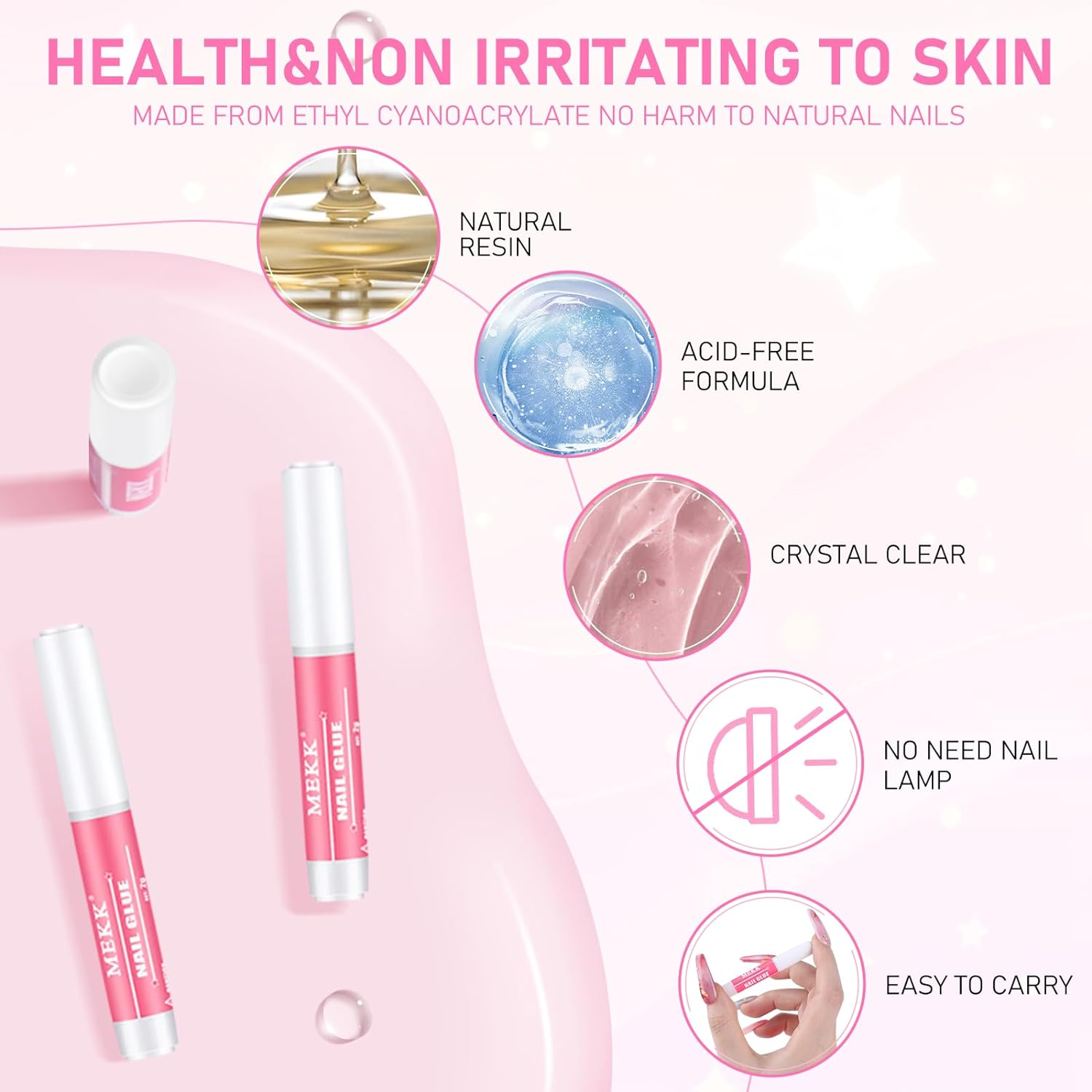 MEKK Nail Glue,Super Strong & Long-Lasting Nail Glue for Acrylic Nails,Press Ons & Nails Tips,Professional Adhesive for Nail Art Supplies,0.07Oz/Pcs (12PCS) image number 1