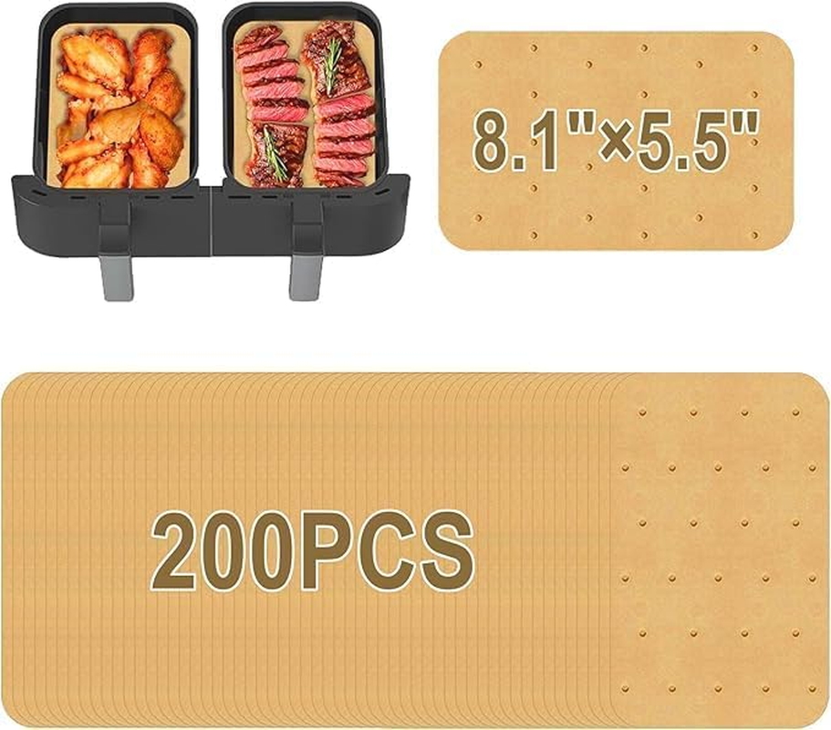 200-Piece Air Fryer Papers &ndash; Non-Stick Disposable Rectangular Parchment Paper Liners (5.5 X 8 In) for Ninja Foodi Dual Air Fryer DZ201, DZ401, 6-In-1 8-Qt 2-Basket image number 2