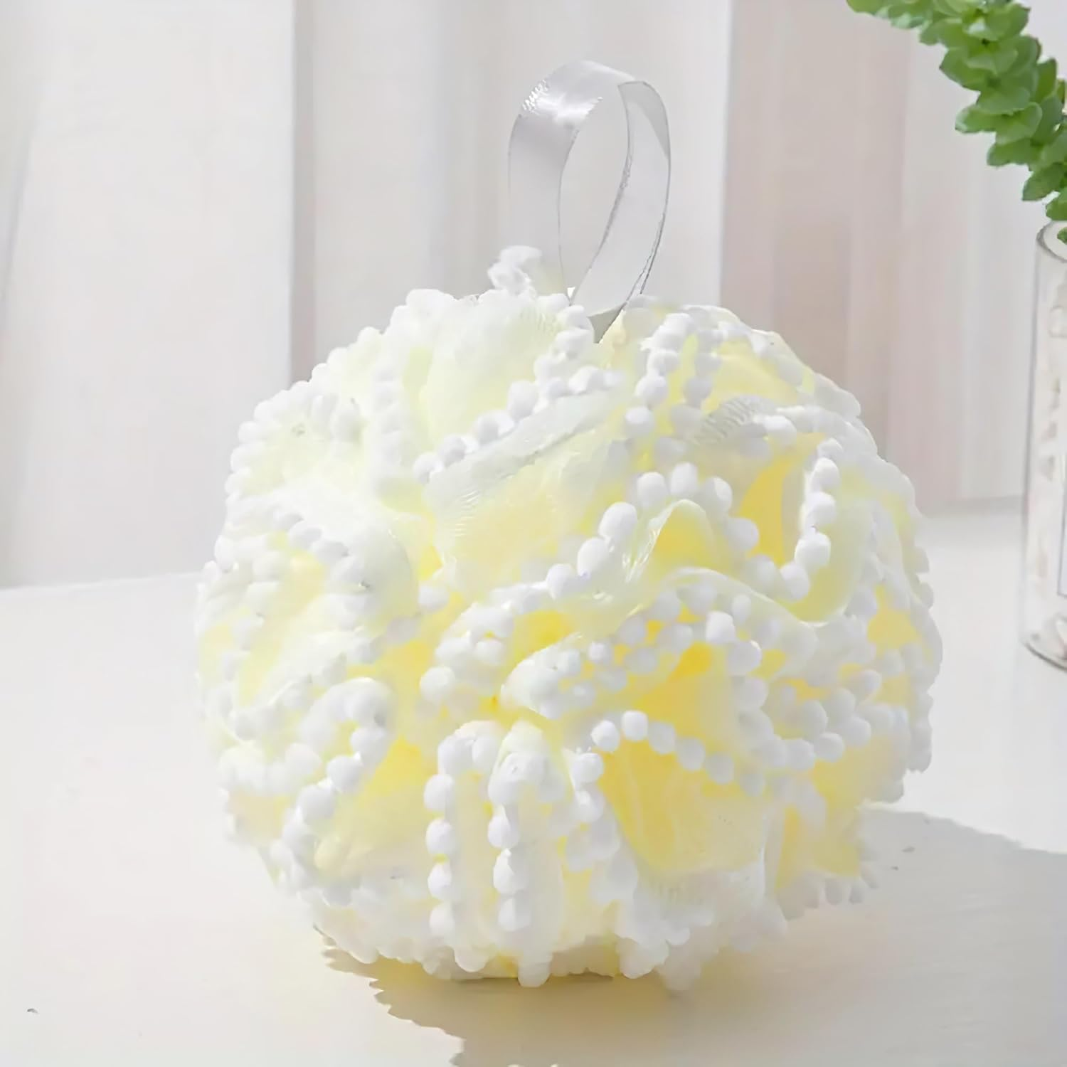 Luxurious Large Bath Loofah Sponge Pouf Puff Ball Mesh for Shower - Soft, Quick-Dry Exfoliating Foaming Deep Cleansing Body Scrubber - White image number 4