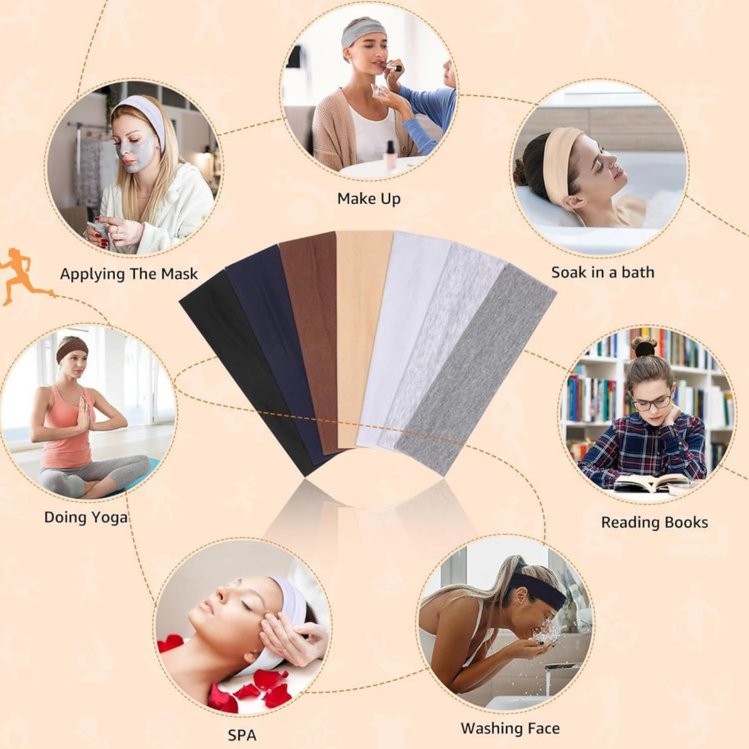 Shoyisenka 7 Pack Non-Slip Headbands for Women Soft Cotton Workout&Yoga Headbands, Sweat-Wicking Hair Bands for Running, Sport (Trendy & Elastic) image number 4