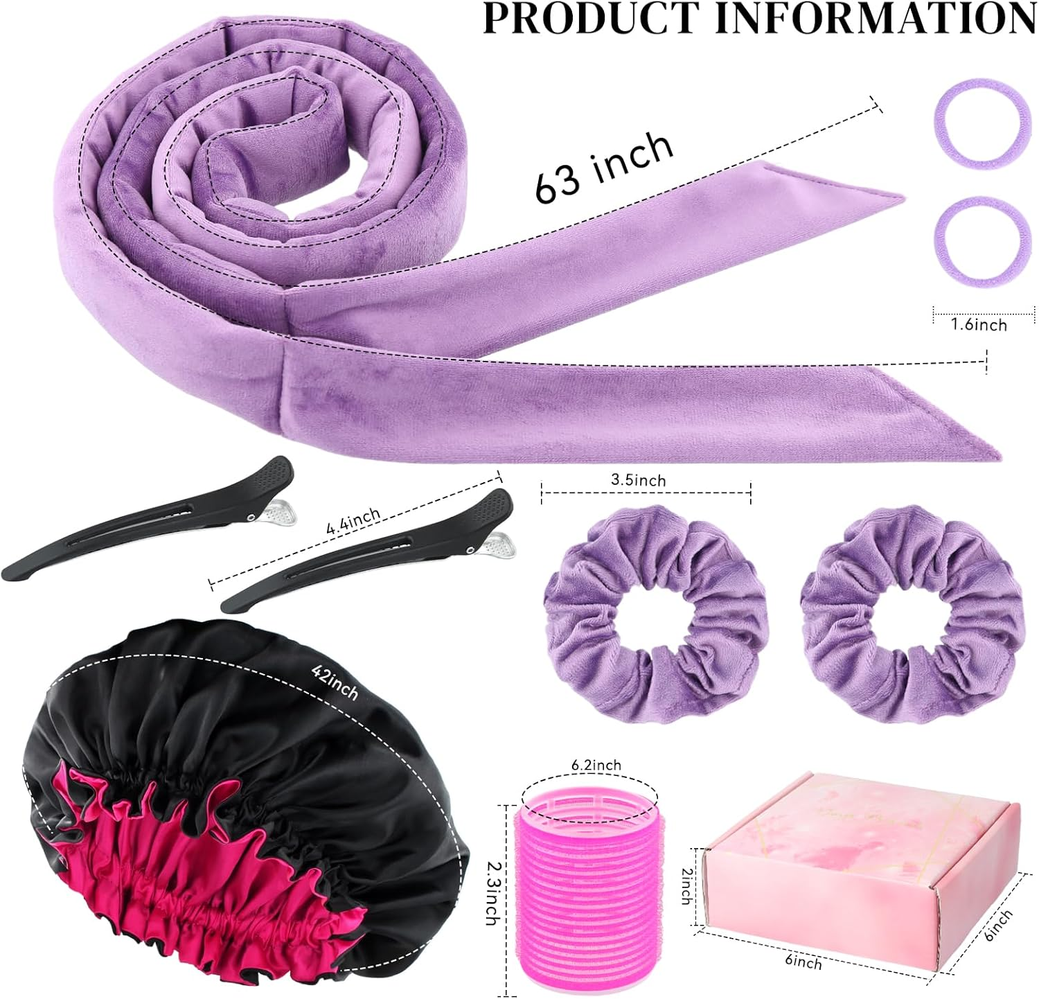 9 PCS Heatless Curlers Headband Set, Velour Heatless Curls, Soft and Comfortable Heatless Hair Curlers, Hair Curlers No Heat for Short & Long Hair (Purple, 9Pcs)