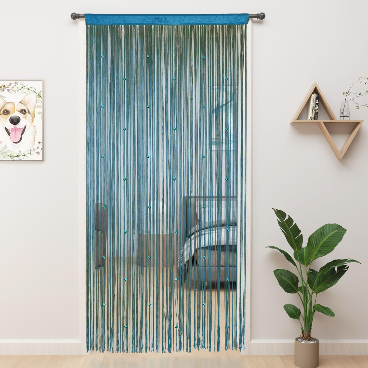 YIIBAII Beaded Curtain Beaded Curtains for Doorways Crystals Suitable for Interior Hanging Decoration and Partitions Closet Curtains (39"X110", Blue)