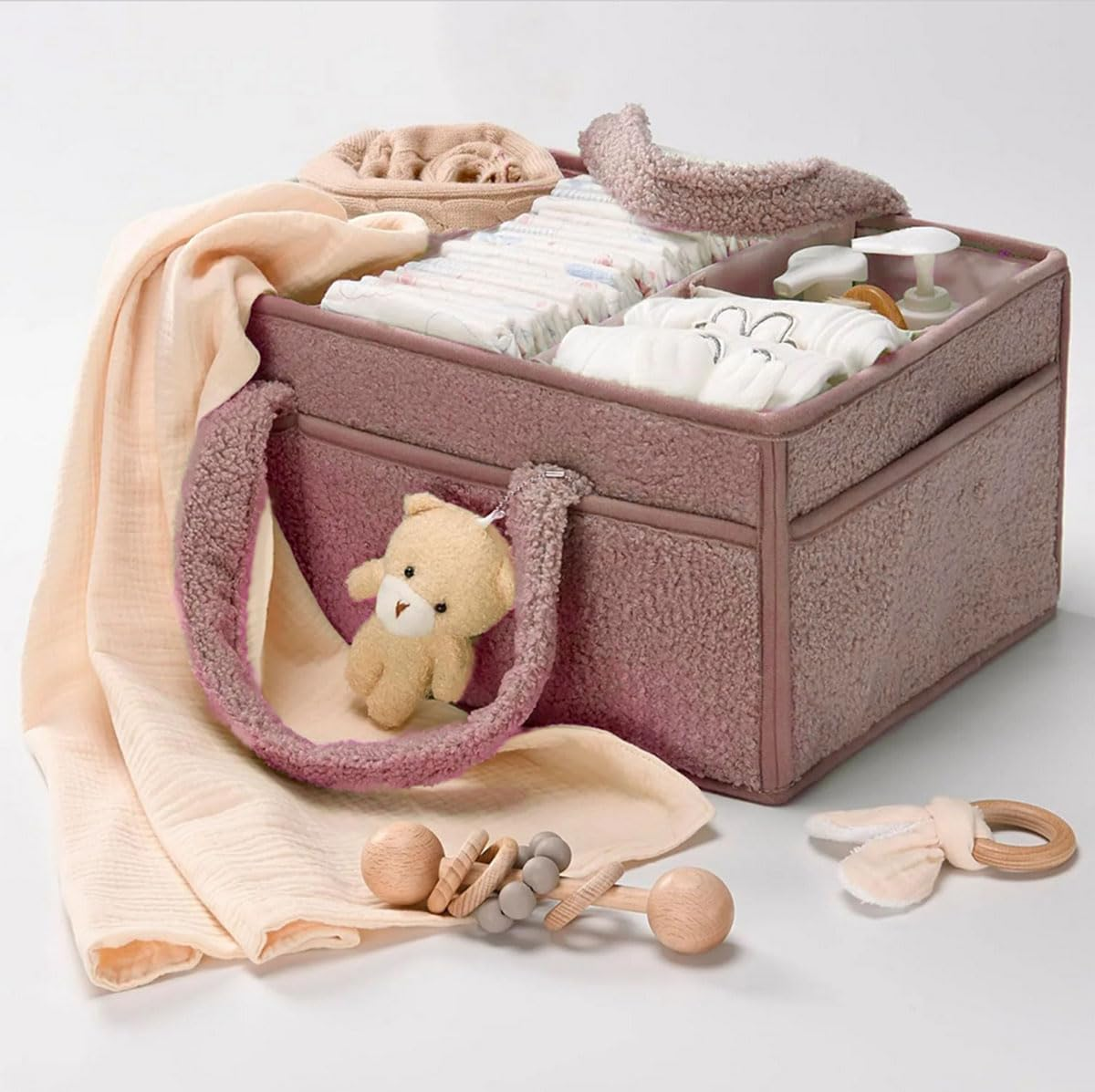 Baby Diaper Caddy Baby Storage Basket for Diapers Wipes Portable Newborn Shower Basket Gifts Storage Changing Wipes Bag image number 6