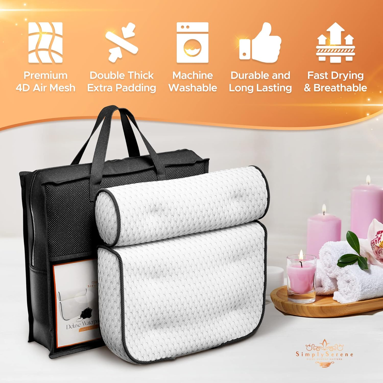 Simply Serene Bath Tub Pillows for Head & Neck - Spa-Quality Cushion for Relaxation - Bathroom Accessory & Gifts image number 3