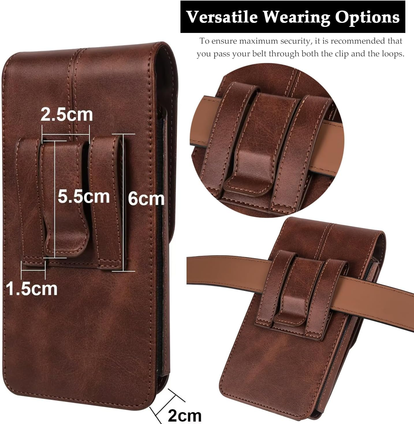 Cell Phone Pouch Leather Belt Holster Case Compatible with Samsung Galaxy S25/S24/S23/S22/S21/S20 Ultra, Cell Phone Belt Holder with Clip & Card Slots for Men Women Pouch Phone Sleeve Waist Bag, Brown