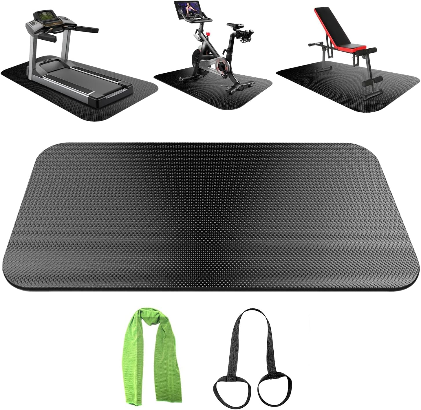 Exercise Equipment Mat,Treadmill Mat,Bike Mat Compatible with Peloton Bike Elliptical Treadmill Mat,Under Exercise Bike Trainer Mat Pad for Stationary Indoor Spin Bike,Hardwood Floor Carpet Black Gym image number 1