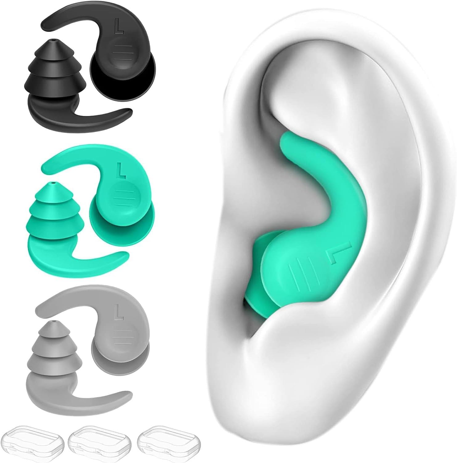 Songholee Reusable Ear Plugs for Swimming, 3 Pairs Soft Silicone Waterproof Swim Earplugs with Noise Cancelling for Bathing, Surfing and Other Watersports image number 6