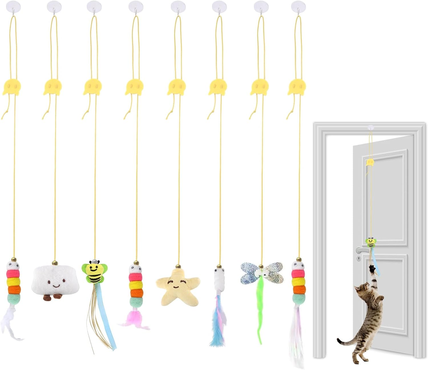 TNSLAND Interactive Cat Toy, Pack of 8 Cat Toy, Self-Employment Hanging Door Frame, Hanging Cat Toy with Bell and Feathers Teaser for Kittens Chase image number 4