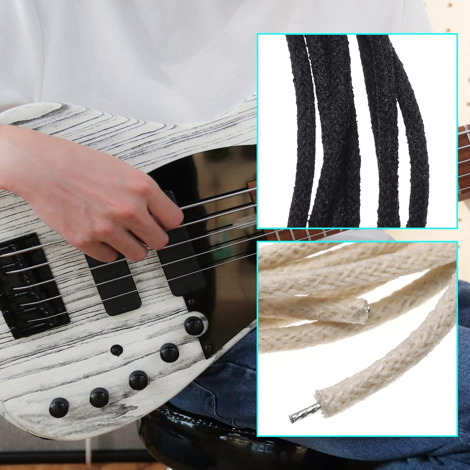 4PCS Guitar Wire 1M/ 39.3" Vintage-Style Waxed Cloth-Covered Pushback Guitar Pickup Cable for Electric Guitars Pickup Replacement Parts (2 Black & 2 White) image number 1