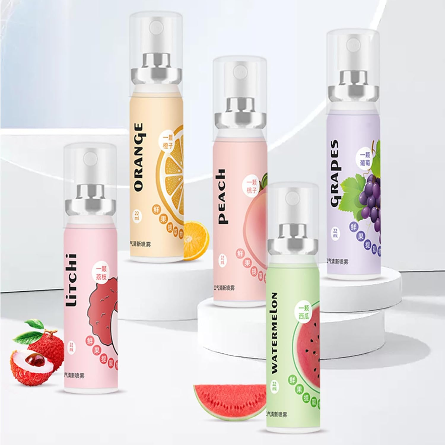 Fresh Mouth Remove Bad Odor Mini Spray, Peach Lychee Grapes Oranges Watermelon Fruit Scent No Alcohol Mouth Spray 5Pcs image number 1
