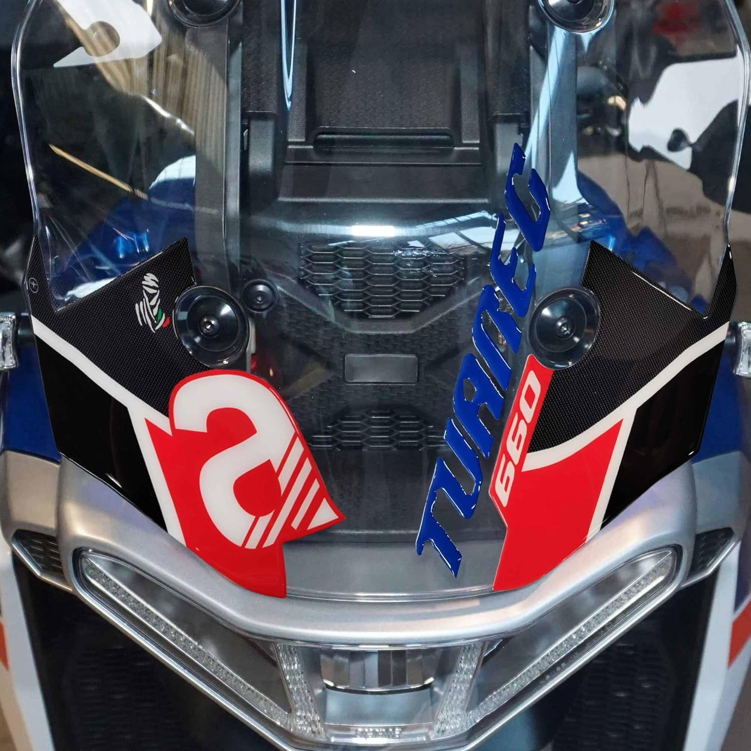 Labelbike - Stickers 3D Motorcycle Windshield Protection and Decoration in Resin Compatible with Aprilia Tuareg 660 Podium 2023-2025 - Color Carbon White Blue Red Black image number 6