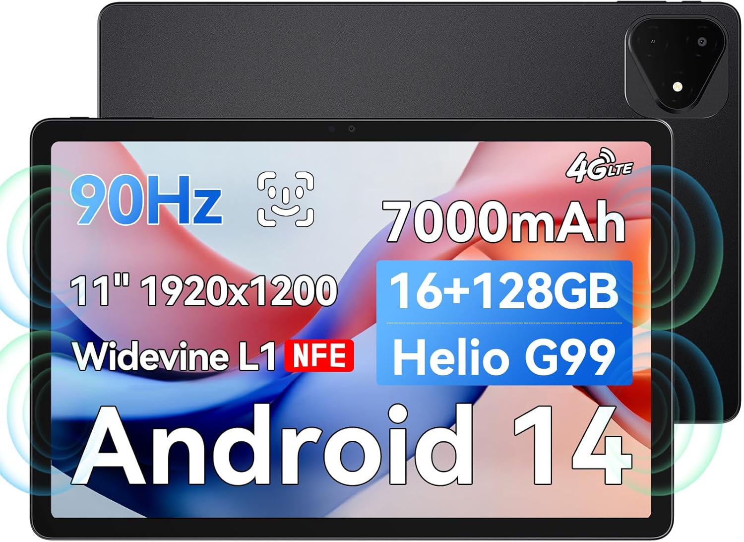 ALLDOCUBE Iplay 60 Pro 11 Inch Tablet, 90Hz Reflex 1920X1200 FHD Android 14 Tablet, 16GB(6+10)RAM+128GB+1.5TB Expand, Mediatek Helio G99 Octa-Core, Widevine L1, 7000Mah, Quad Speaker, 4G/Wifi5, PD 18W image number 3