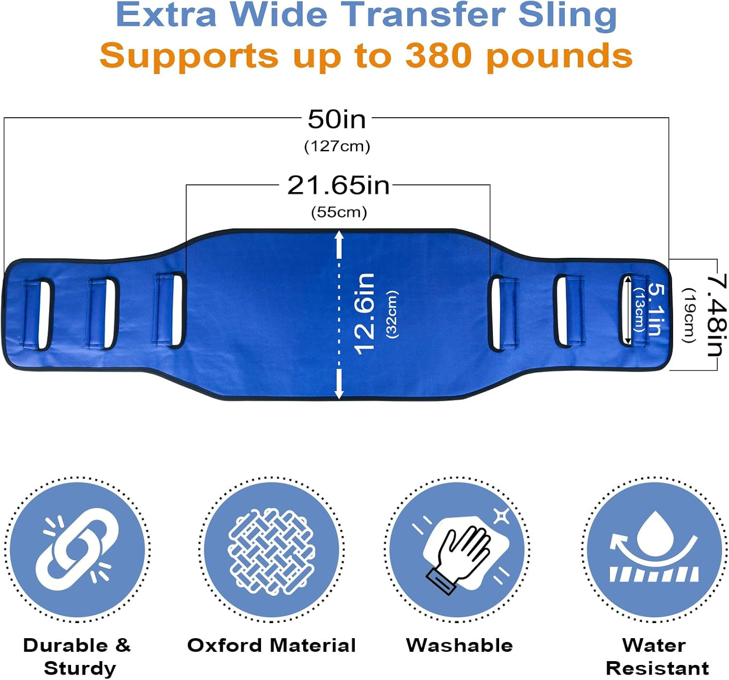 Leetyemei 50.4 Inch Transfer Belt for Seniors,Widened Back Curve Design Patient Lift Sling for Movement,Patient Lift Assist for 400Lb Weight,Quicker Easier Safer Transfers & Toileting image number 1