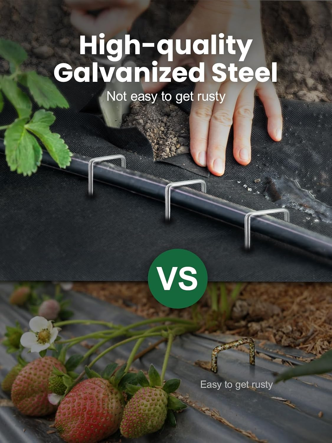 100-Pack 6 Inches Heavy Duty 11 Gauge Galvanized Steel Garden Stakes Staples Securing Pegs for Securing Weed Fabric Landscape Fabric Netting Ground Sheets and Fleece image number 1