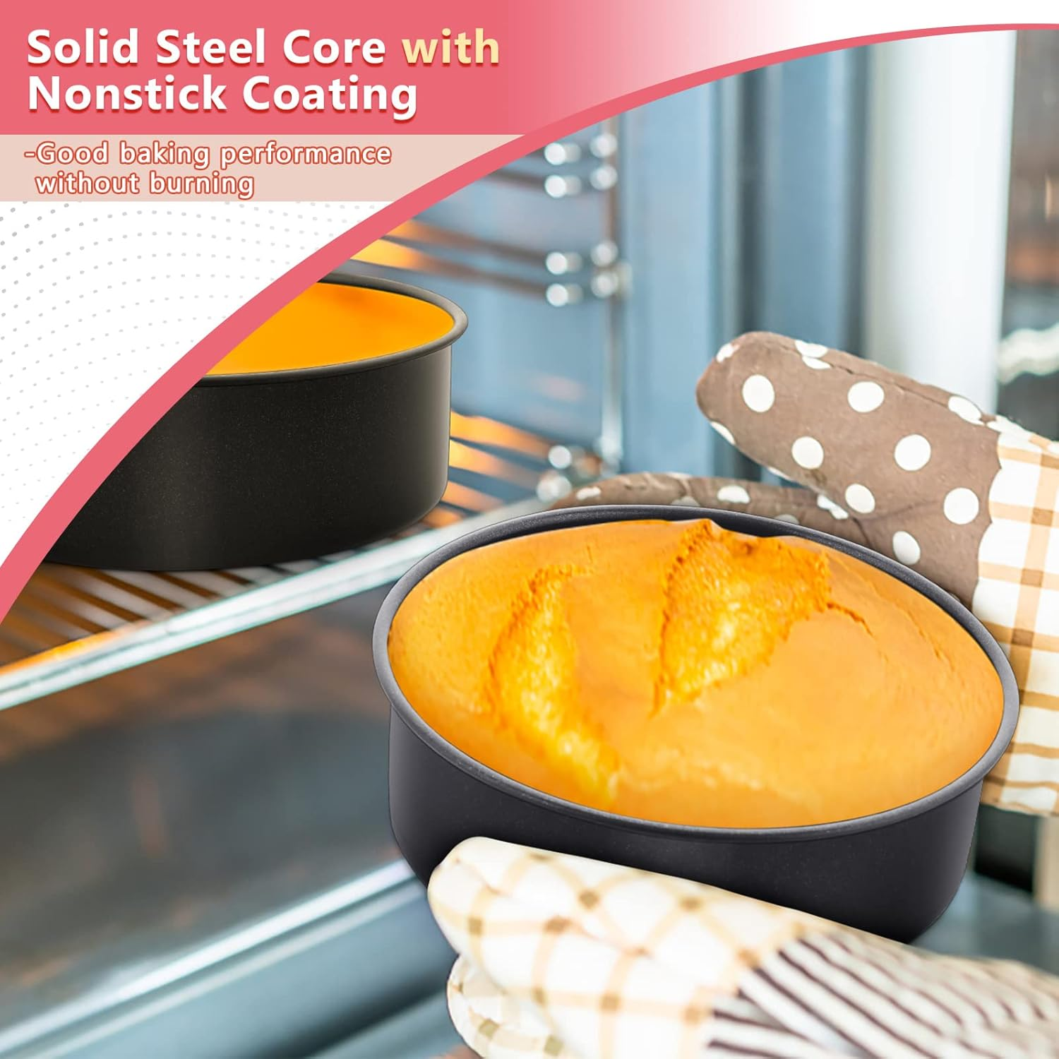 6 Inch Cake Pan Set of 3, E-Far Nonstick Stainless Steel Small round Cake Pans Tin for Baking Layer Cakes, Stainless Steel Core & Non-Toxic Coating, Straight Side & 2 Inch Deep image number 6