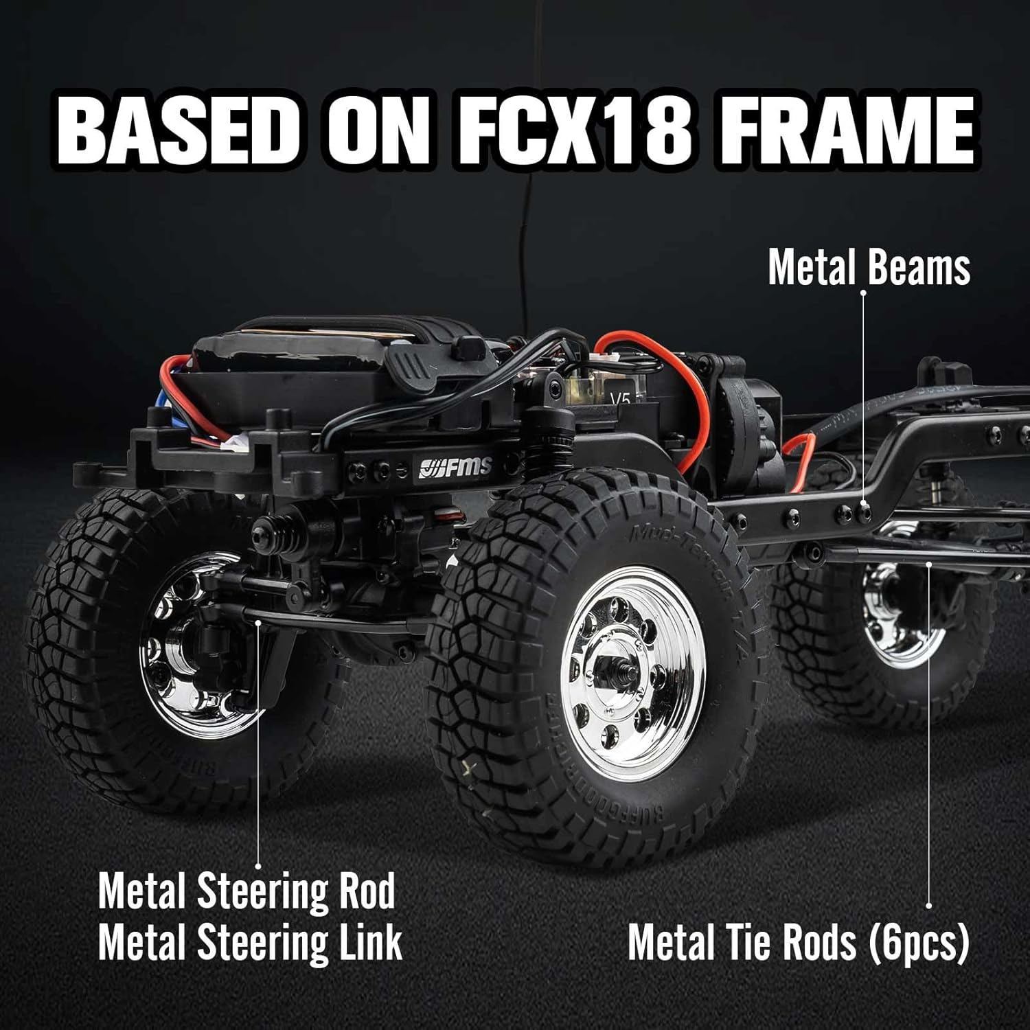 FMS 1/18 Chevrolet K10 RC Truck FCX18, Officially Licensed 4WD 2.4Ghz RC Crawler 2 Speeds Switch with 900Mah Battery and LED Lights, Off-Road RC Model for Adults (Yellow) image number 1