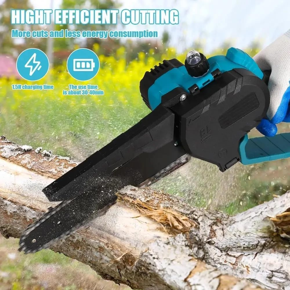 Cordless Mini Chainsaw, 8 Inch Brushless Electric Chainsaw with 2 Chains & 1 Guide Plates, 2 X 4.0Ah Battery Powerd Portable Chainsaw, Using for Wood Cutting, Garden Pruning